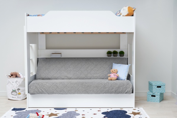 Двухъярусная кровать с диван-кроватью серый / белый